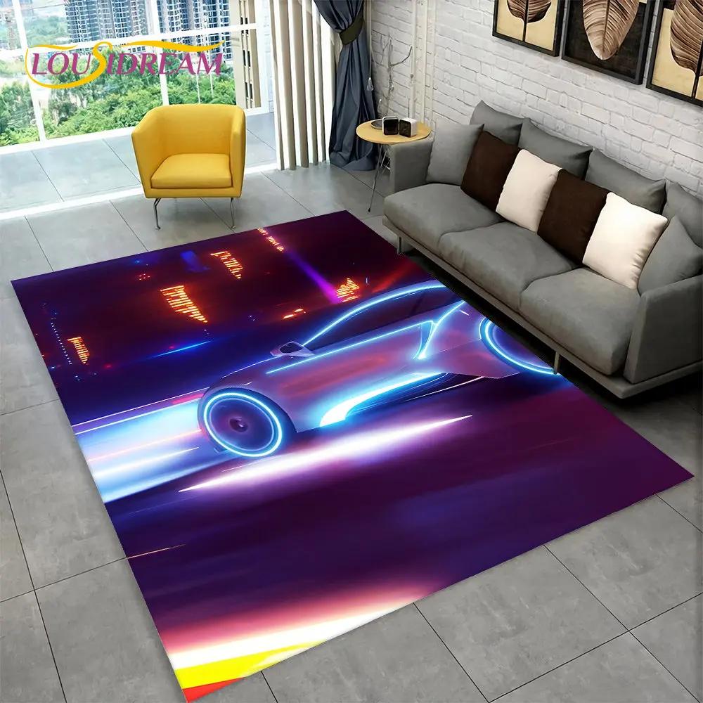 3D závodní auto koberec velký, koberec pro domácí obývací pokoj ložnice pohovka rohožka dekorace, dětská podložka do kuchyně protiskluzová podlahová podložka