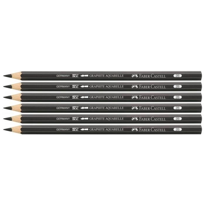 Lot de 6 Crayons GRAPHITE AQUARELLE mine 3,3 mm 2B Noir