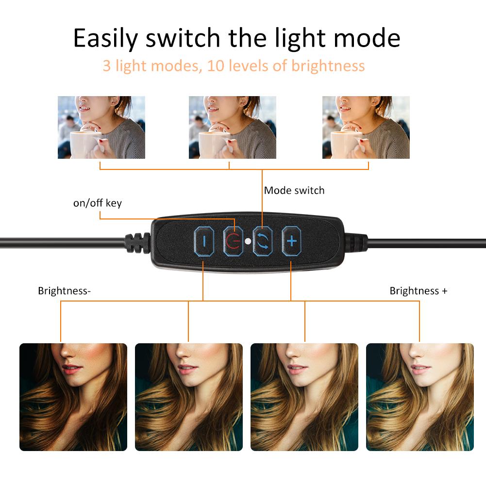 20cm Aluminium Alloy LED Ring Light 3200K 5500K Dimmable USB Port Photography Lamp with Tripod Selfie Stick