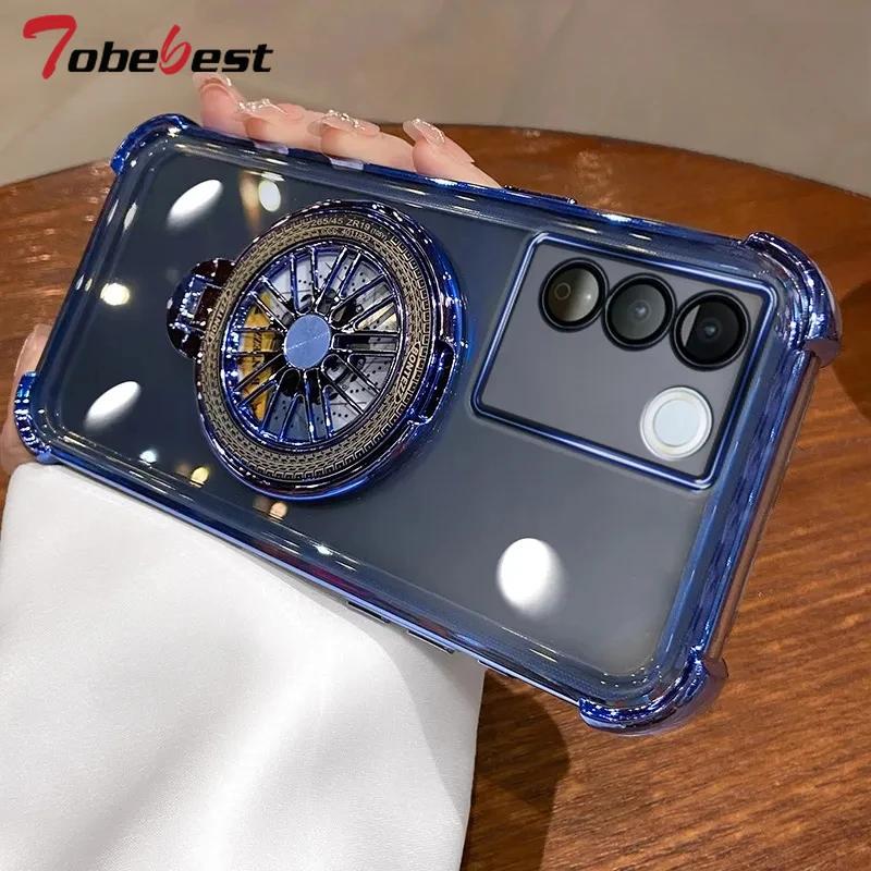 Shockproof Transparent Plating Gyro Phone Holder Case For Samsung Galaxy A16 A06 A15 A25 A35 A55 A14 A24 A34 A54 4G 5G Cover