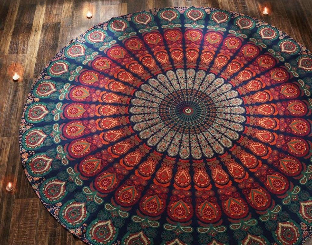 Mandala Round Tapestry Home Wall Art Decor Hippie Baho Yoga Mat Bohemian Round Beach Bedspread Round Picnic Tapestry 100 % Cotton Tapestry
