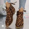 Leopard Print Women Ankle Boots Female Fashion Elegant Dancing Party Prom Shoes Woman Square Mid Heel Women's Modern Short Boots