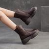 Johnature British Style Thick Soled Genuine Leather Mid-calf Boots Versatile Women's Flat Platform Shoes