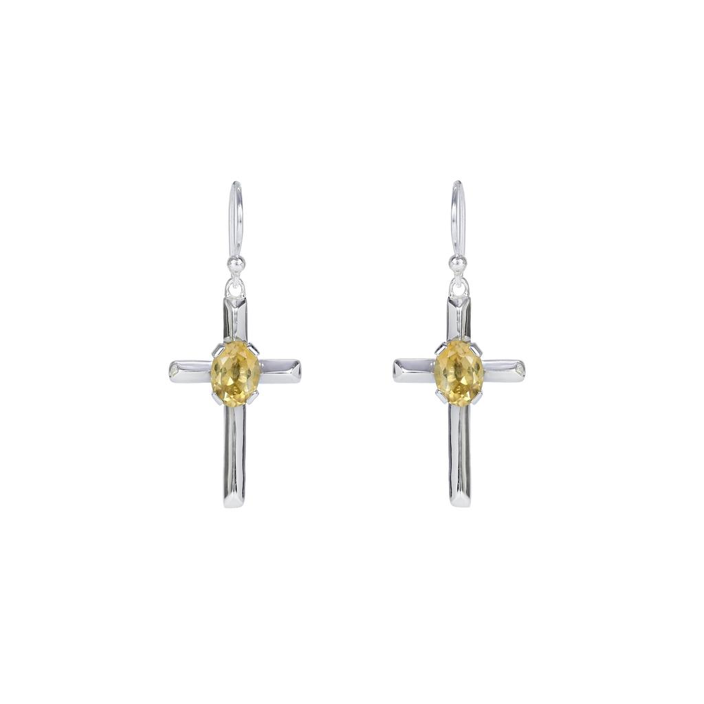 Sterling Silver Cross Earrings: Minimalist Red Garnet Religious Jewelry