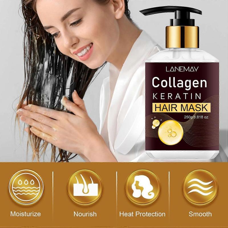 Tiefenpflegende Haarmaske mit Kollagen & Keratin | Intensive Feuchtigkeit für geschädigtes, trockenes Haar | Nährt, Glättet Frizz für ein weiches, glänzendes, gesundes Aussehen