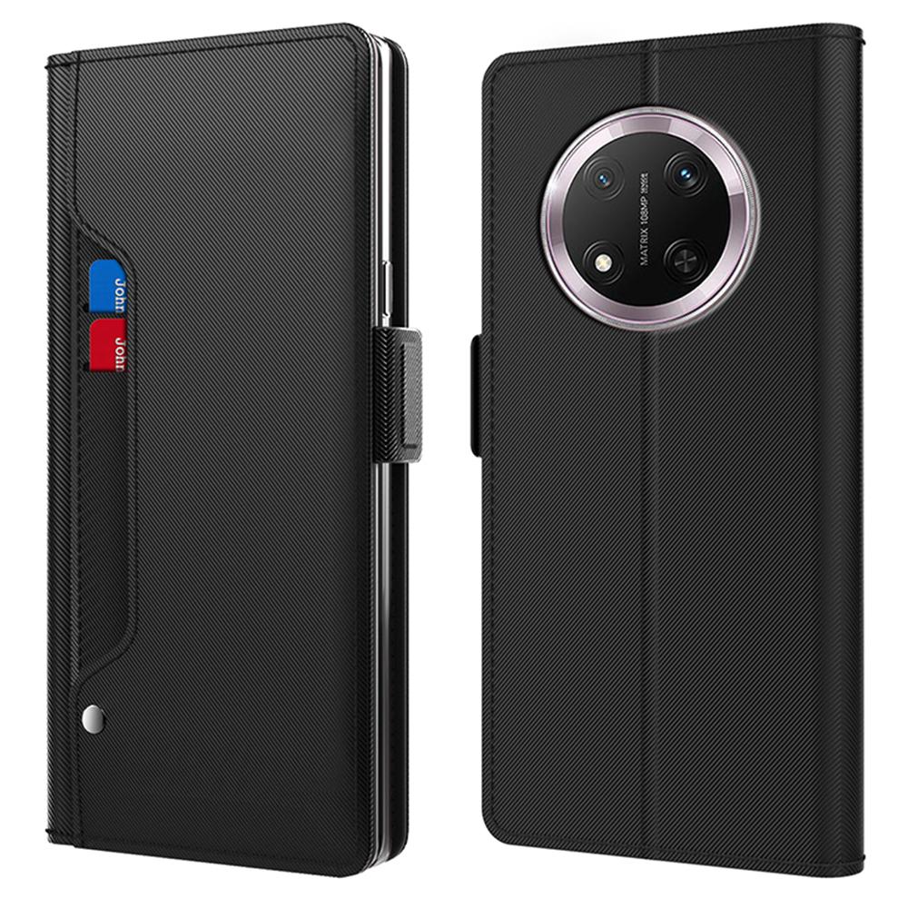 

Phone Case For Honor Magic7 Lite 5G/X9c 5G/X60 Pro 5G Stand PU Leather Cover Card Holder Mirror Black