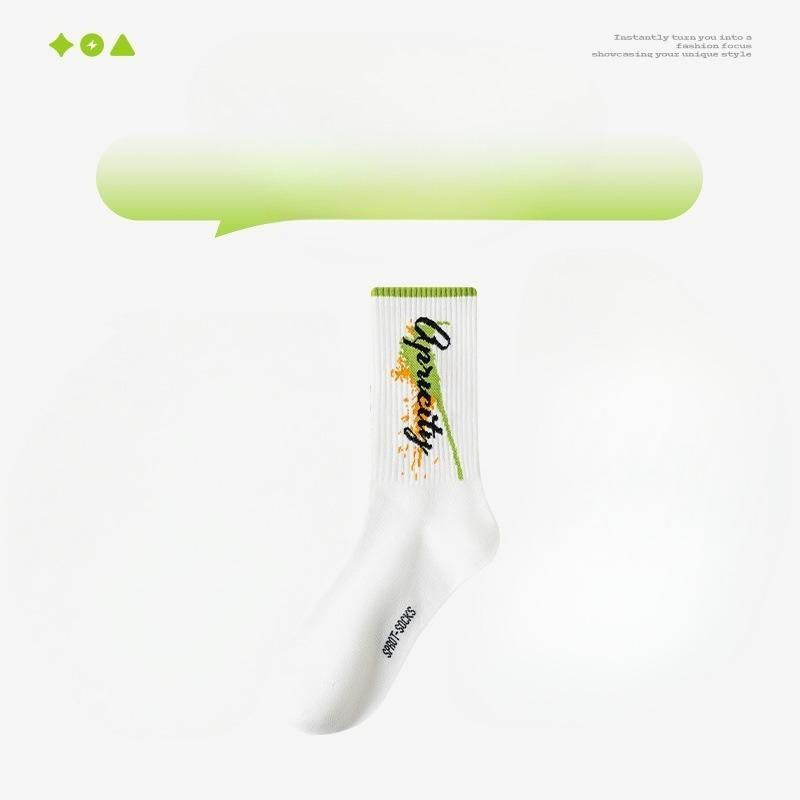 

Мужские весенне-осенние модные новые студенческие спортивные баскетбольные хлопковые носки-гольфы 1 pair белый/зелёный