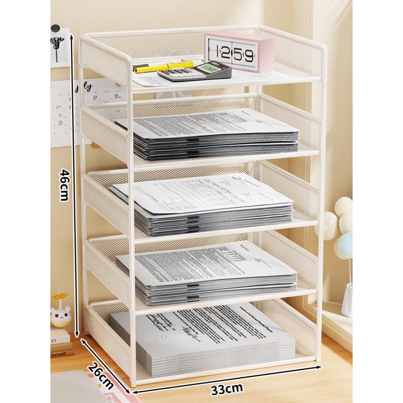 Desktop File Organizer Multi-Layer Storage Rack for Office Supplies and Books