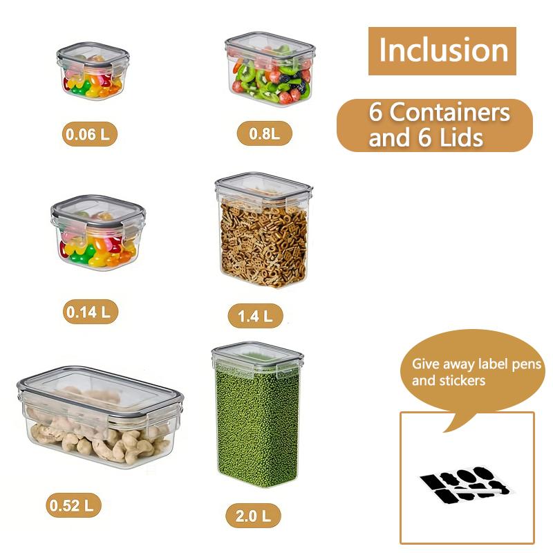 Food Storage Containers 6Pcs-1Set PP Plastic Airtight Grain Storage Box Kitchen Organizer Pantry Dry Food Rice Flour
