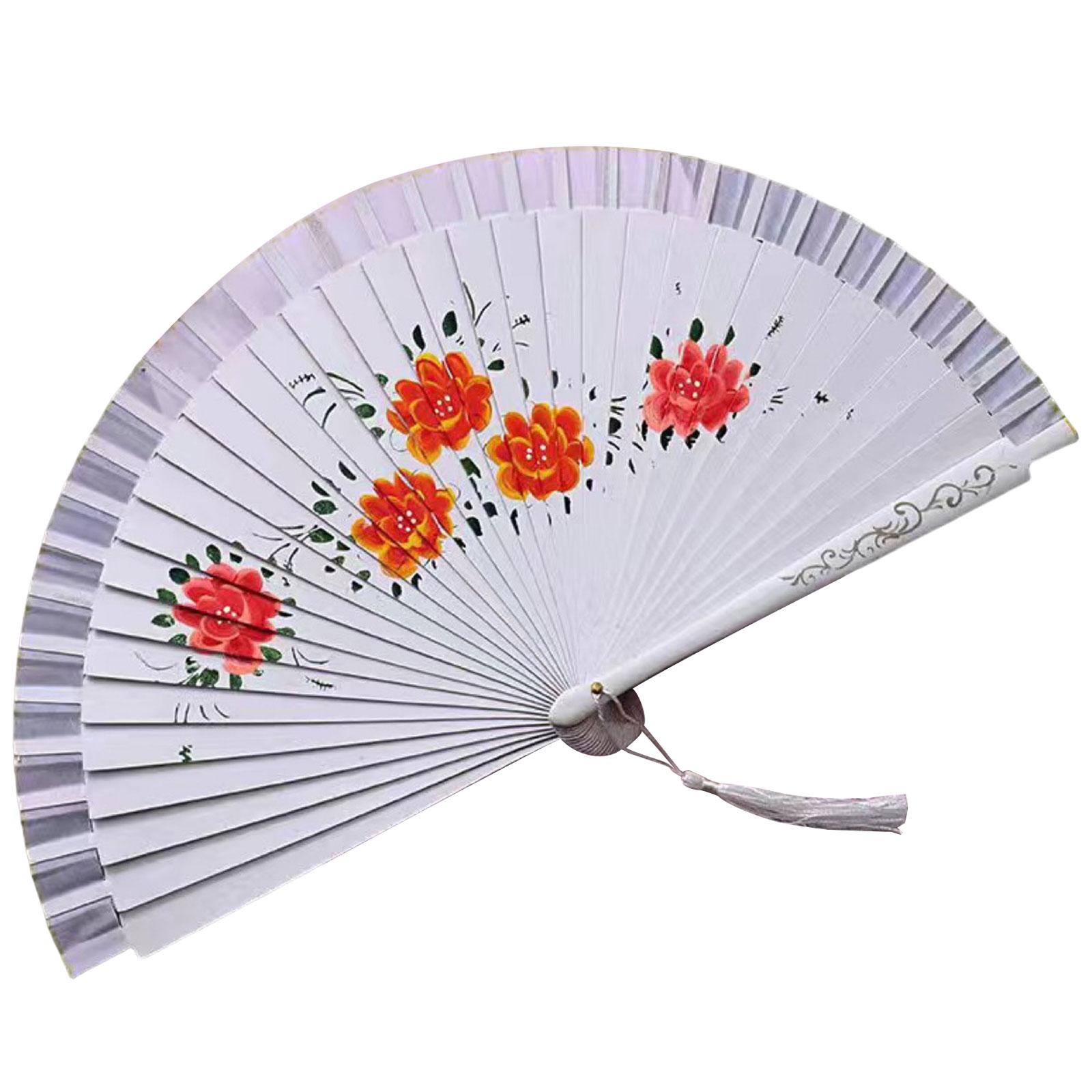

Елегантне іспанське танцювальне віяло, двостороннє складне віяло з ручним розписом і квітами для виступів і прикраси білий