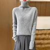 Women's High Neck Wool Sweater - Slim Fit, 100% Wool, Striped, Autumn/Winter Knit Pullover