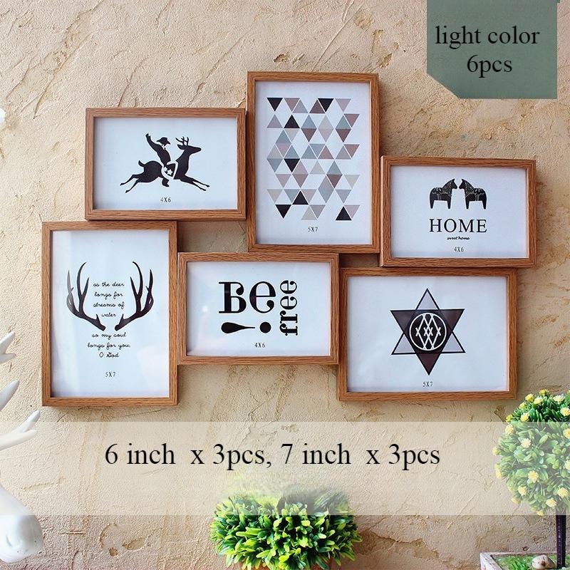 6 Inch 7 Inch Set of 6 Combination One-piece Wooden Photo Frame Modern Simple Style Wall-mounted Decoration Picture Frame Wall Image Frame