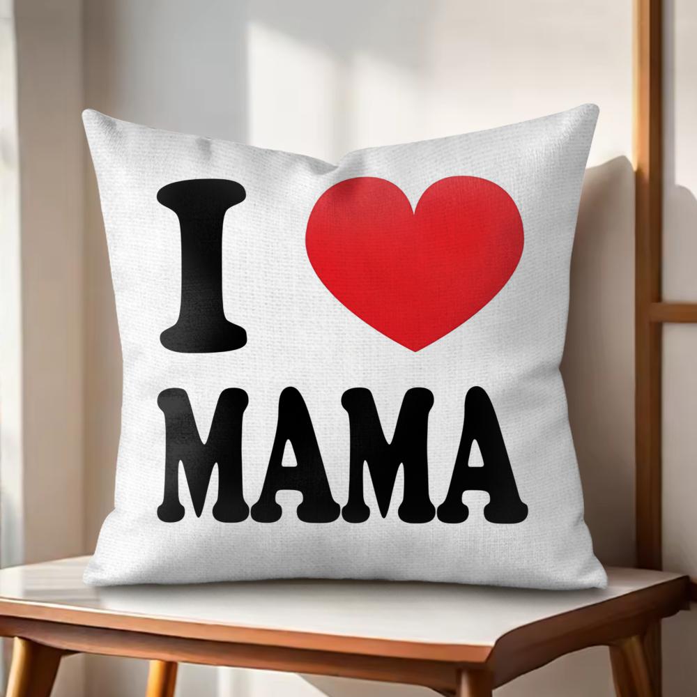 I LOVE MOM Cushion Cover Natural Linen Organic Fabric DoubleSided Printing Couch Pillow Covers Home Decor