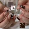 24 STKS Retro Bruine Amandel Press-on Kunstnagels Nude Roze Polka Dots Franse Nageltips Zoete Ster Strepen Nepnagels Volledige Dekking Tip