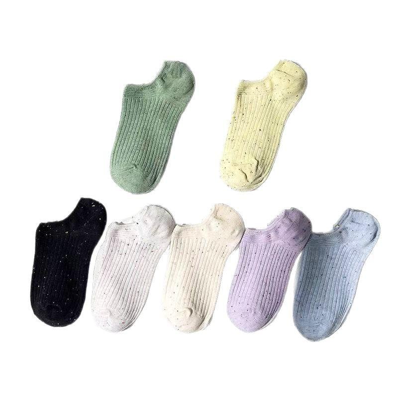 5 Pairs of Summer Thin Socks Women Shallow Mouth Dot Yarn Low Boat Socks Simple Student Sports Non-slip Invisible Spaghetti Cotton Socks