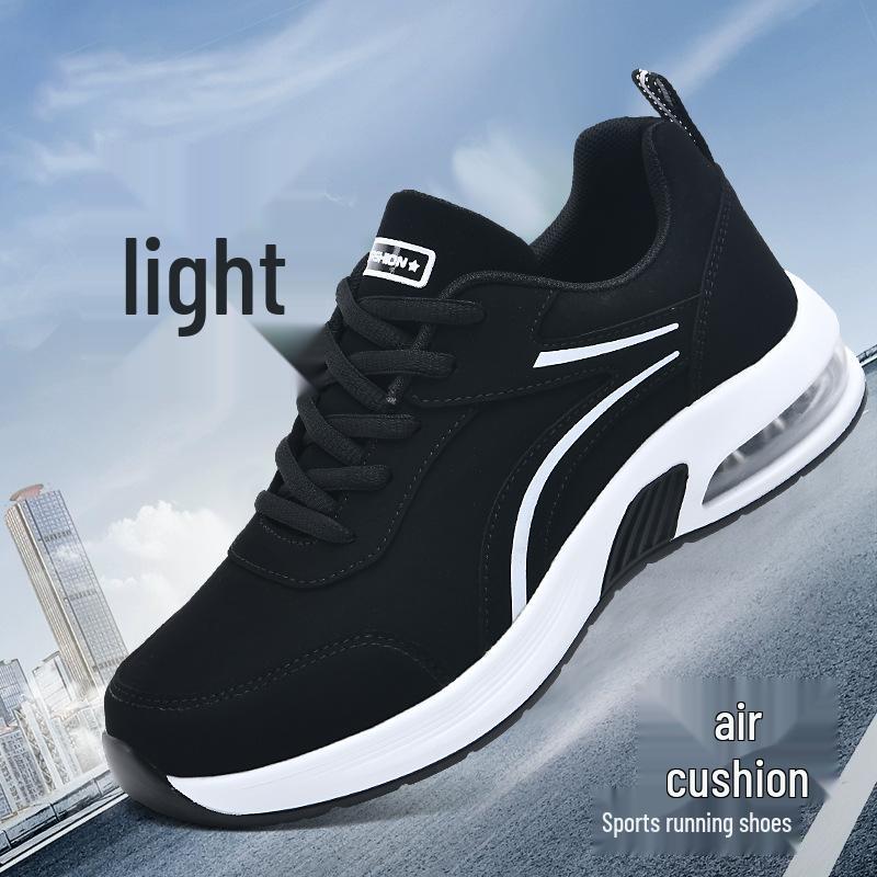 Women's Black Leather Air Cushion Sneakers: Autumn/Winter Casual, Thick Sole, Trendy Flat Heel Shoes