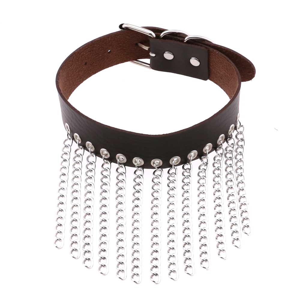 Hip Hop Non Mainstream Punk Leather Men Women Collar Personality Metal Tassel Necklace Clavicle Chain