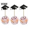 Holzspieß Kuchenstecker 6 Stück Abschluss-Topper, Mini-Abschlusskappe Cupcake Schwarzer Topper Glitzer Food Appetizer-Spieße für Klasse 2026 Partyzubehör