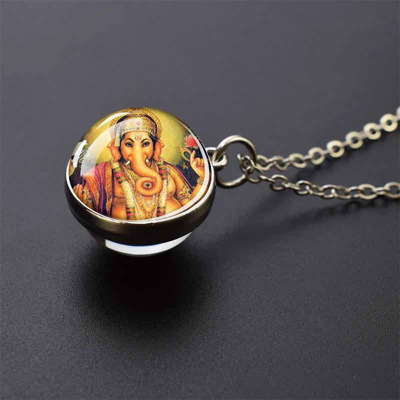 Colier nou Dumnezeu elefant Ganesha, bijuterii de artă hinduism, budism, colier cu pandantiv cu bile de sticlă, accesorii religioase