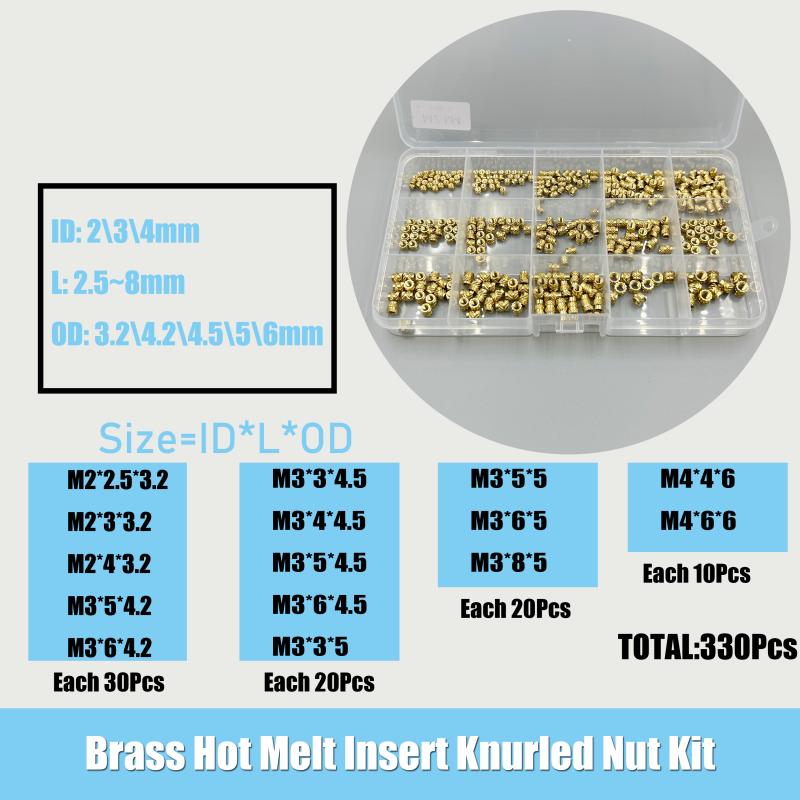 Messing Heißschmelz-Einsatzmuttern Kit M2 M2.5 M3 M4 M5 M6 Gewinde-Einbettung Kupfermutter Presspassung für 3D-Drucker Kunststoffgehäuse