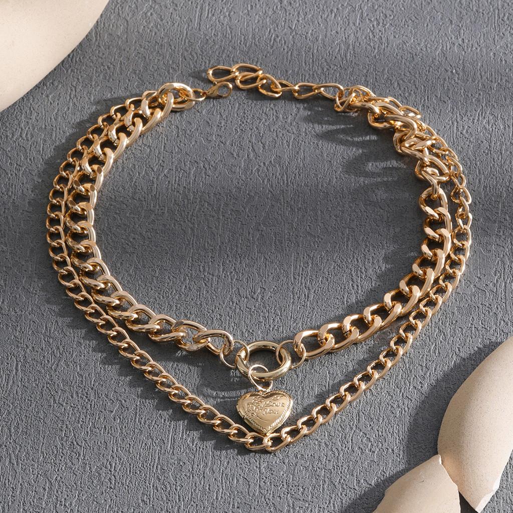 Double Layer Fashionable Chain Necklace For Women With Eyecatching Heart Design Pendant