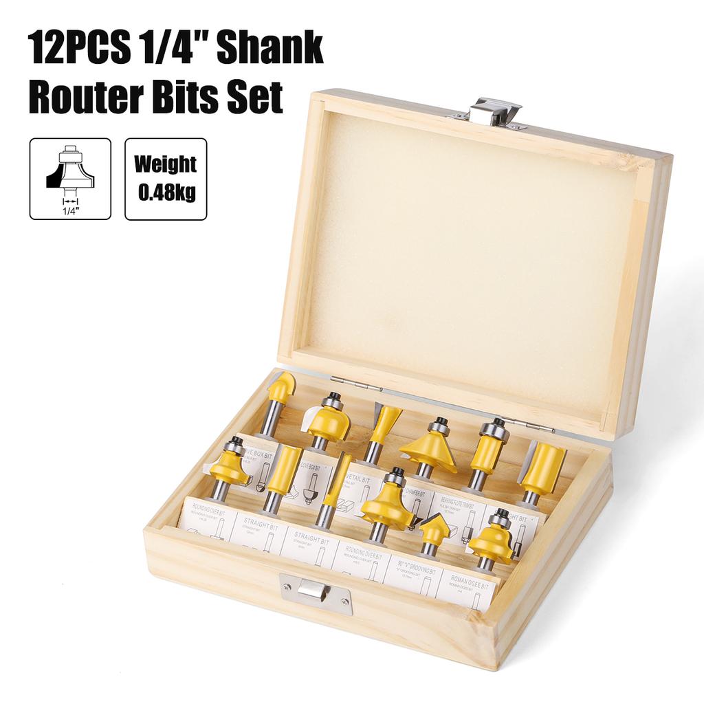 12pcs 6mm 8mm 1/4in 1/2in Shank Router Bits Set Woodworking Milling Cutter Trimming Straight Bits Carbide Engraving Cutting Tool