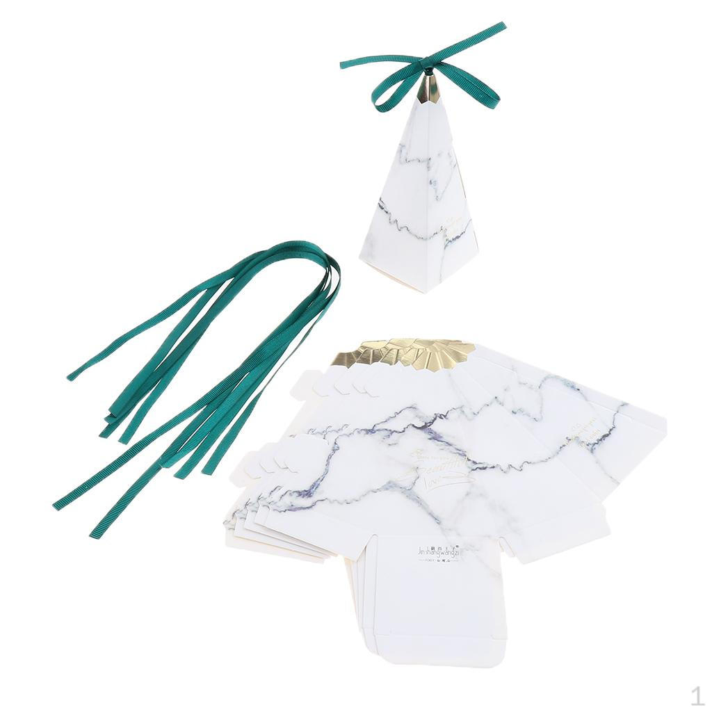 

6 Shaped with Triangular Ribbon Gift Treat Box Chocolate Candy Wrappers Holders for Wedding Baby White