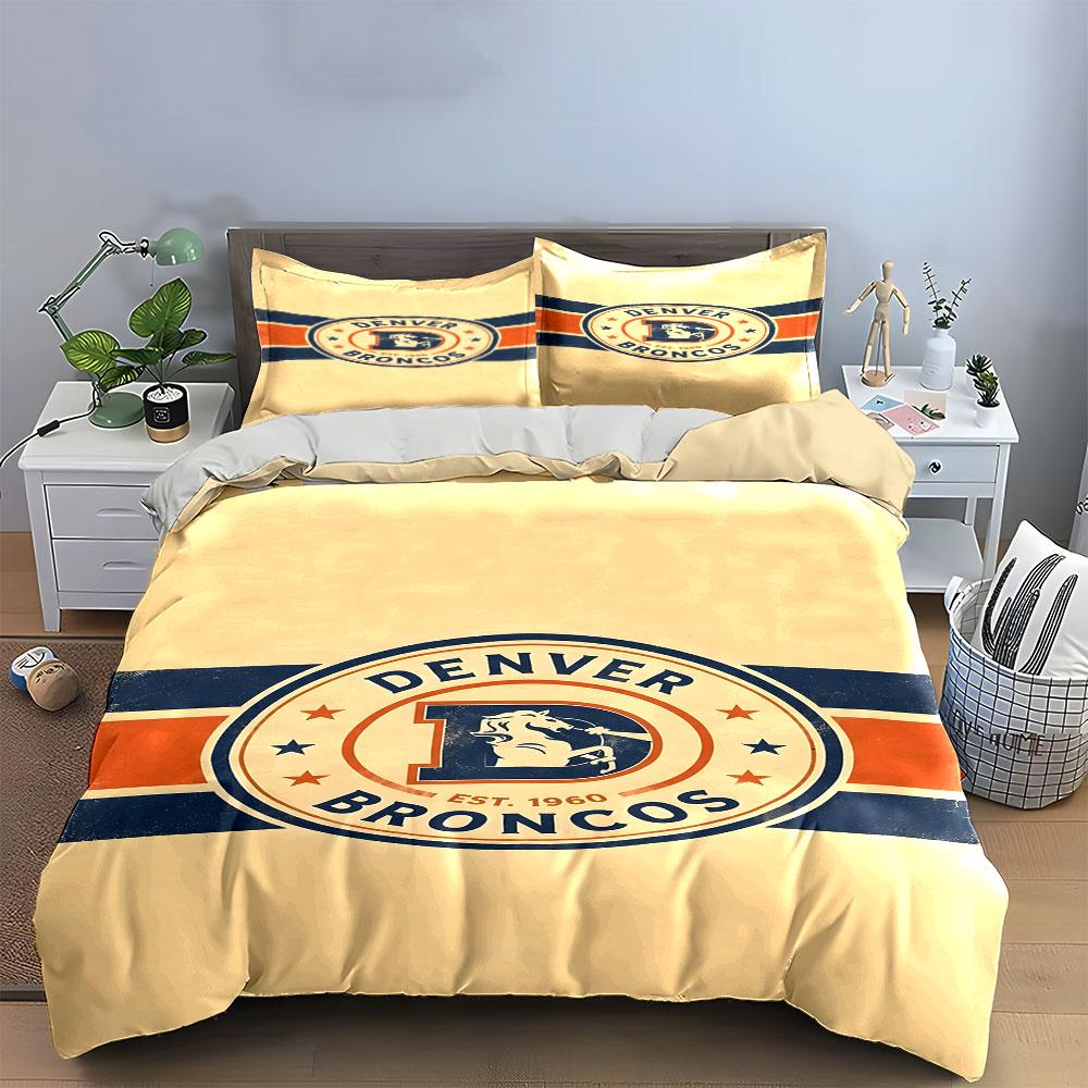 Denver Broncos Vintage Logo Design Print Bedding Set Duvet Cover Pillowcases (1* Duvet Cover 2* Pillowcases Do Not Include Comforter)
