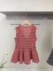 Pleated Checkered Sleeveless V-Neck Doll Shirt for Women - Petite Korean Style.