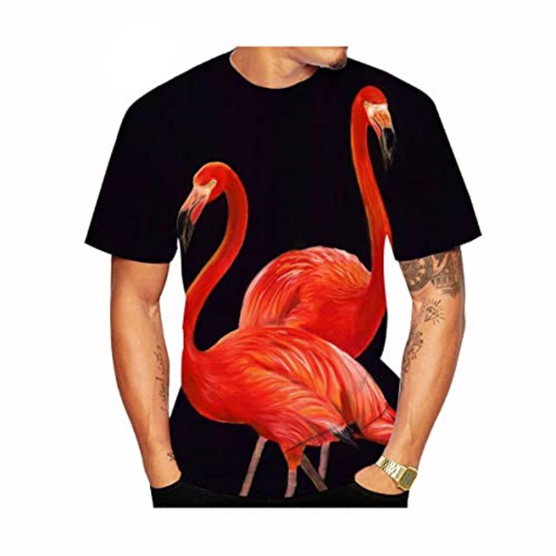 Summer Round Neck 3D Flamingo Pattern Print Top Fashionable Casual Short Sleeved Men's T-shirts