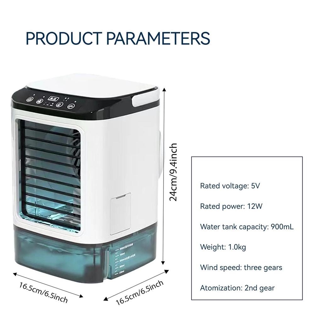 Tragbare Klimaanlage mit 3 Geschwindigkeiten, 900 ml, Kleine Klimaeinheit, Mini-Luftkühler, Wassertank, Elektrischer Ventilator mit Luftbefeuchter für Schlafzimmer, Büro