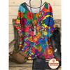 Ladies Large Bohemian Color Pattern Printed Top, Casual Crew Neck Short Sleeve T-Shirt