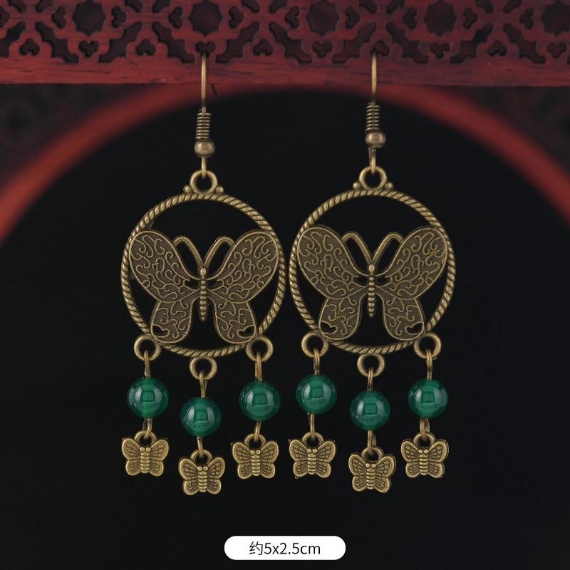 Retro butterfly fringed earrings niche design exotic long temperament high-end earrings women