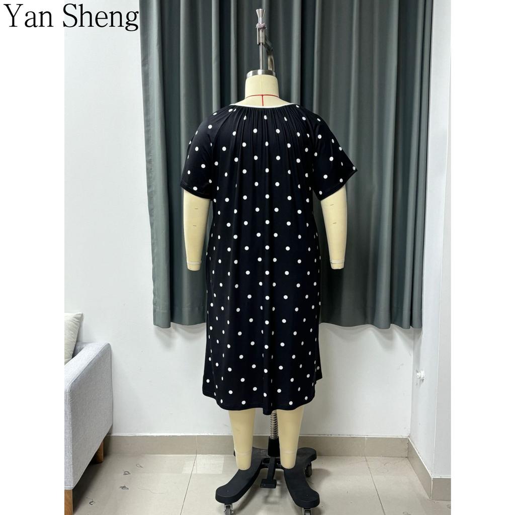 Women Nightgown Summer Polka Dot Print Milk‑Silk Loose Plus Size Long Robe Home Loungewear For Sleep