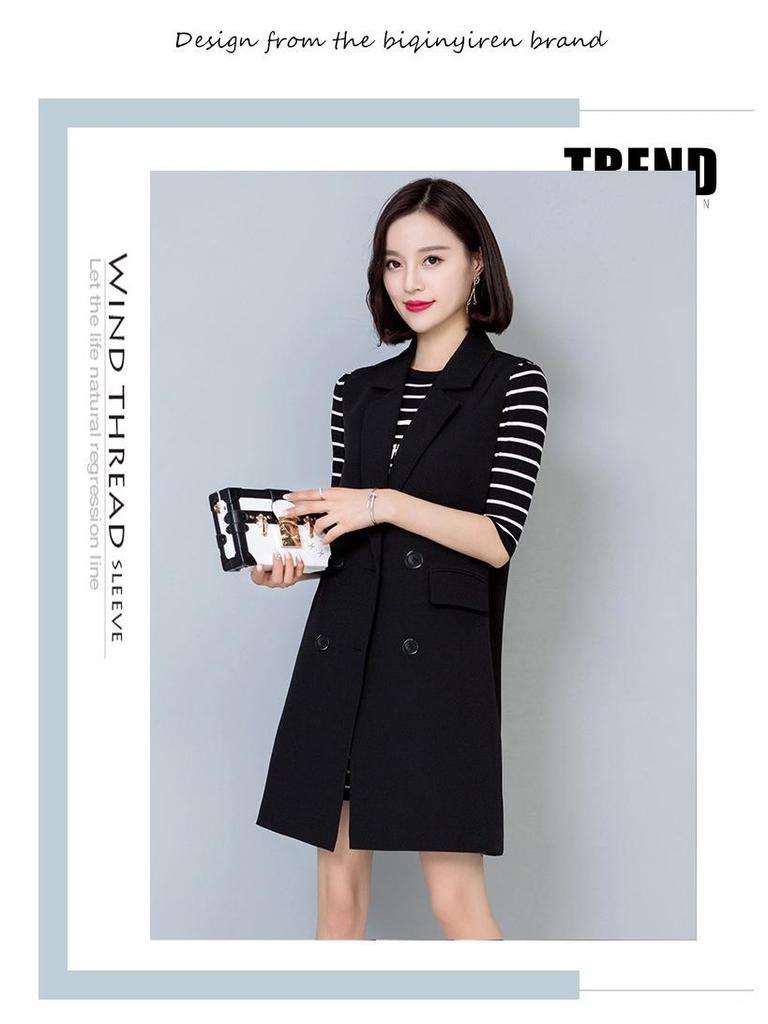 Chaleco Negro de Mujer sin Mangas de Largo Medio 2025 - Talla Grande Coreano, Estilo Primavera y Otoño