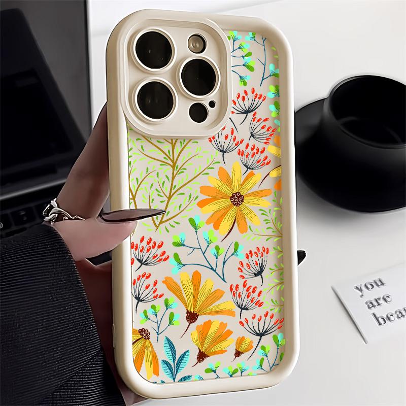 Leaf Pattern Cute Flower Phone Case For iPhone 13 16e 11 15 12 14 16 17 Pro Max 7 8 Plus X XR XS SE Soft Liquid Silicone Cover