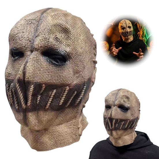 Secret Room Escape Gear Halloween Scarecrow Masque, Adults Scary Full Head Honor Latex Masque Cosplay Party Props for Costume, Haunted House Prop