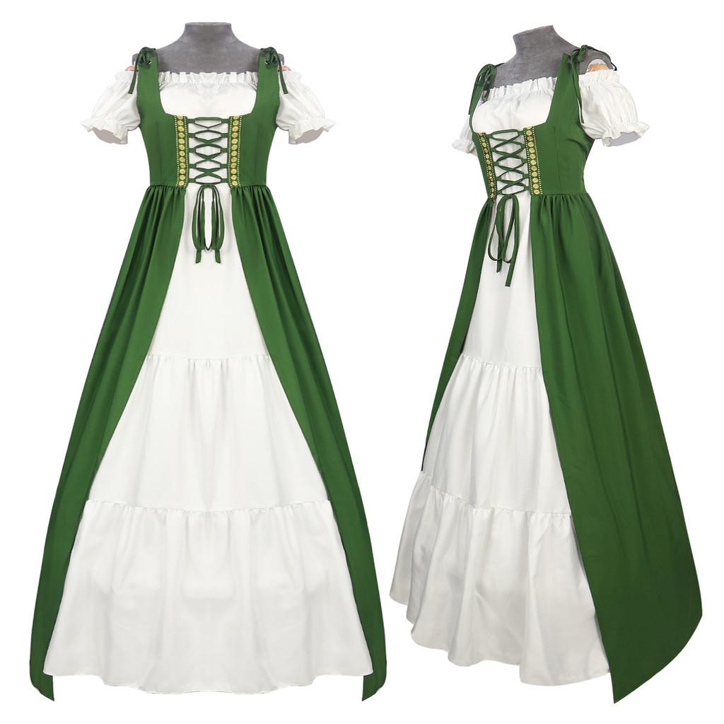 Medieval Themed Costume Dress With Linen Blend Fabric And Flared Skirt For Cosplayers And Enthusiasts