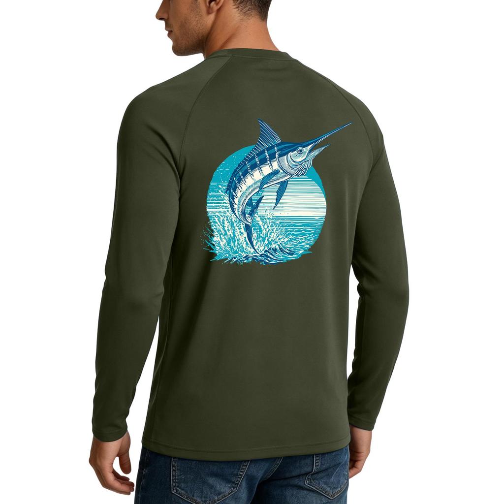 Men's UPF50+ Sun Protection Long Sleeve Shirt Stretch Outdoor Fishing Sports Top Lightweight Breathable Quick Dry Fabric