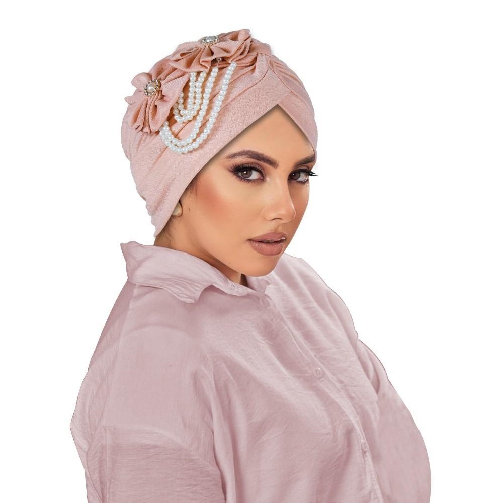 

Elegant Turban Cap Flower Design Headscarf Hijab Hat Head Wraps Women розовый