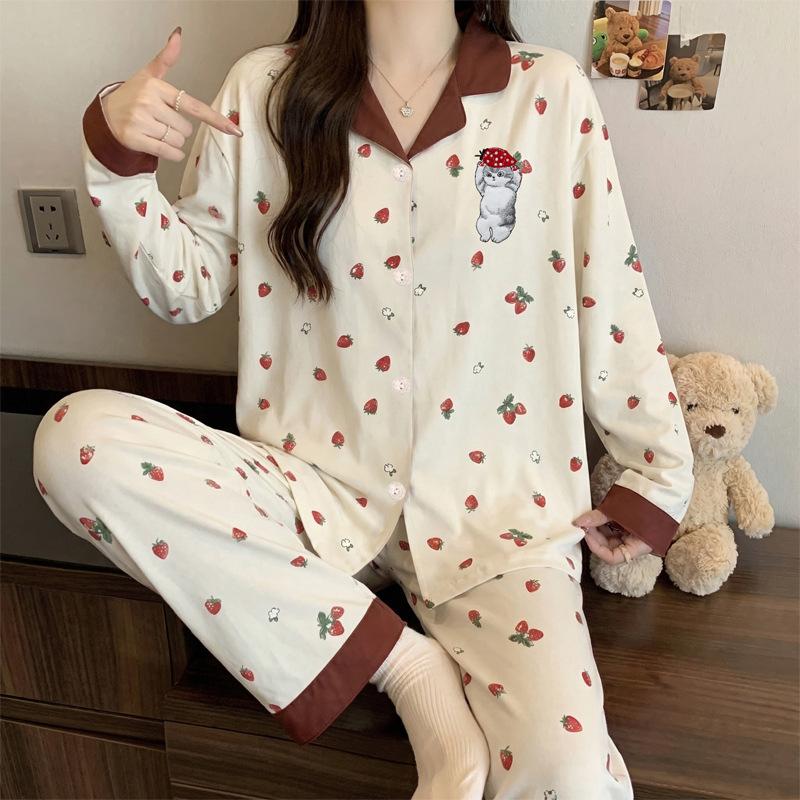 Spring and Autumn New Imitation Cotton Pajamas Women's High-end Plaid Long-sleeved Cartoon Embroidered Loungewear Two-piece Set