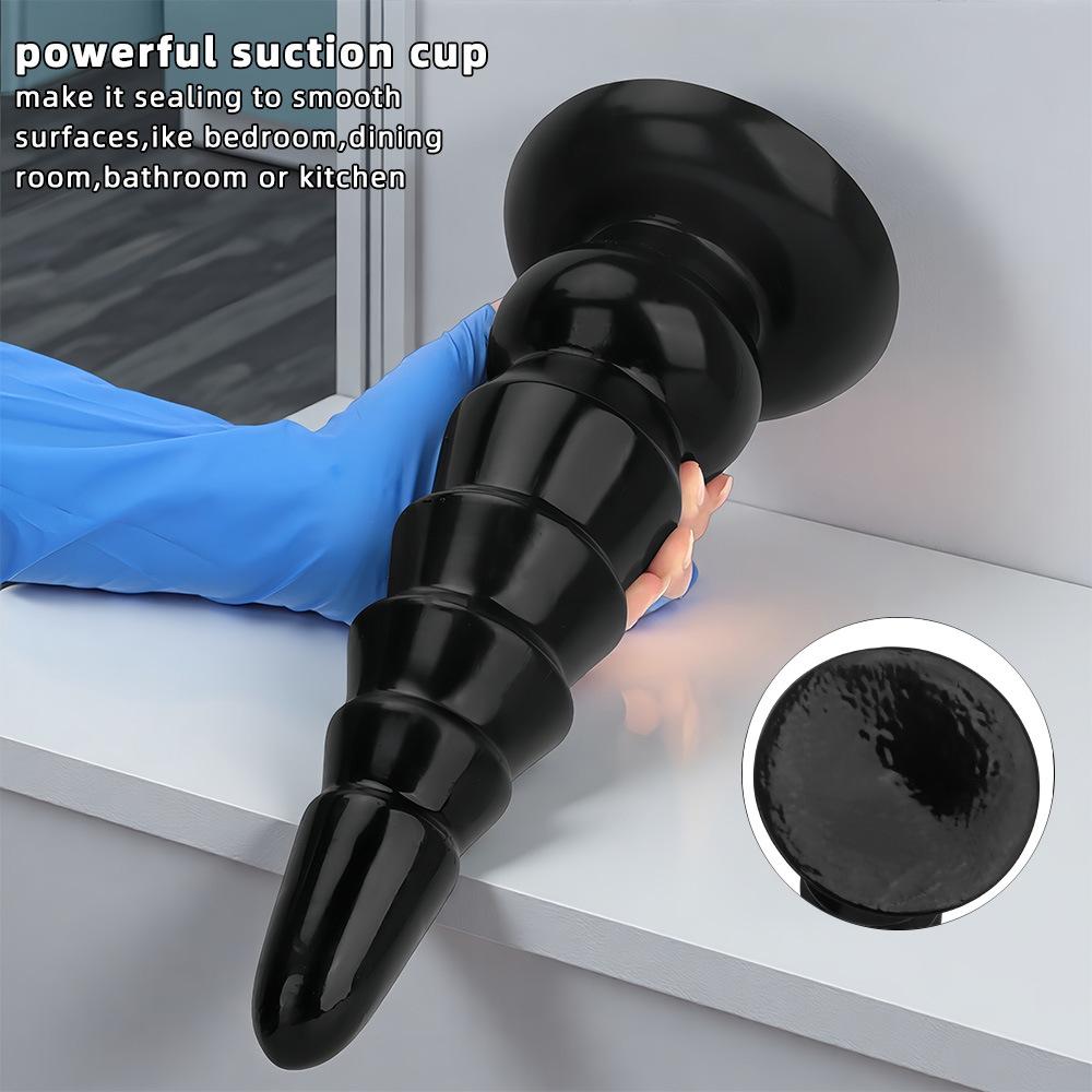 Giant Black Anal Sex Toy with Suction Cup, Tapered Silicone Butt Plug for Men and Women, Anal Trainer