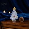 Handmade Glass Holiday Decor Mini Christmas Tree Figurine, Colored Glaze Tabletop Ornament Colorful Glazed Figurine with Star Top for Xmas Indoor Desk