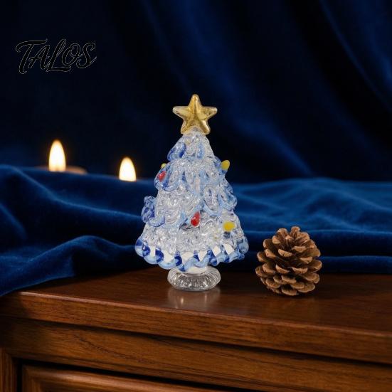 Handmade Glass Holiday Decor Mini Christmas Tree Figurine, Colored Glaze Tabletop Ornament Colorful Glazed Figurine with Star Top for Xmas Indoor Desk