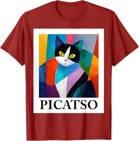 Colorful Cubist Cat Art Design  Funny Abstract Picatso TShirt Humor Kitty Pop Personality Graphic Outfit Y2k Design Saying Tee S