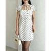 Robe à pois élégante et tendance Été Nouvelle Manches Courtes Col Carré Lacets Robe Courte de Soirée Décontractée Imprimé Doux Coupe Ajustée Robe Courte Coupe A