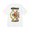 Stussy Style Mens Loose Fit Cotton Crew Neck Short Sleeve T-Shirt With Cartoon Print Casual Tee