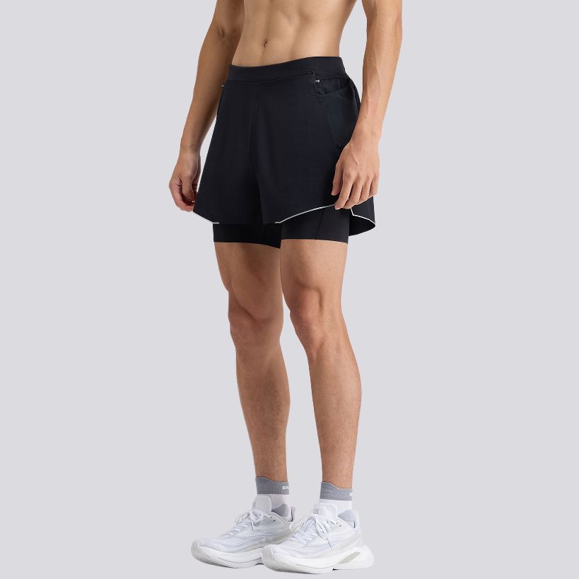 Salomon Pl Rn Short 2 In 1 Comfortable Mid Waist Elastic Running Shorts Men shorts Deep-Black LC3080300