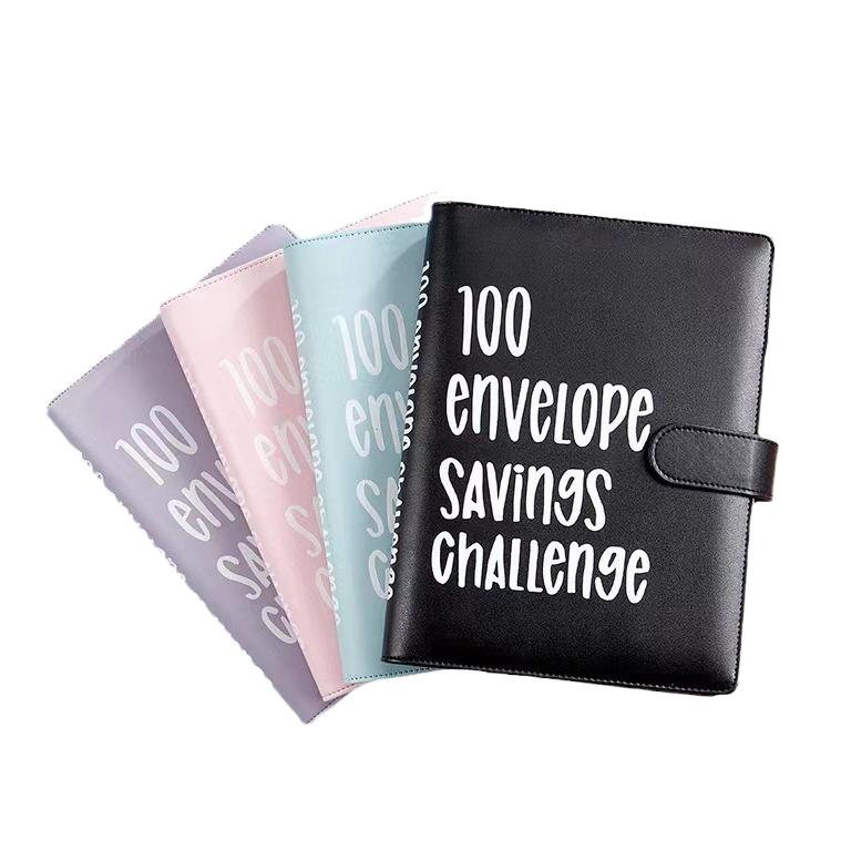 Custom Logo Lovers 100 Envelope Money Saving Challenge Loose-Leaf Budget Binder A5 PU Leather Storage Book with Kawaii PVC Cover
