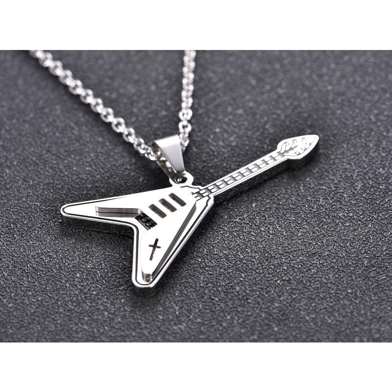 Fashion New Musical Instrument Electric Guitar Necklace Hip-hop Rock Literary Young Men and Women Couple Pendant
